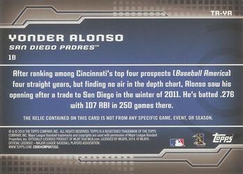 2014 Topps - Trajectory Relics #TR-YA Yonder Alonso Back