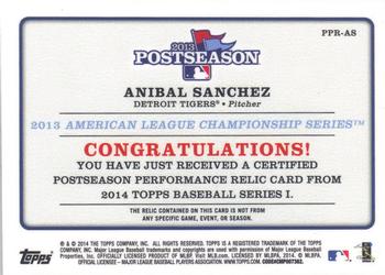 2014 Topps - Postseason Performance Relics #PPR-AS Anibal Sanchez Back