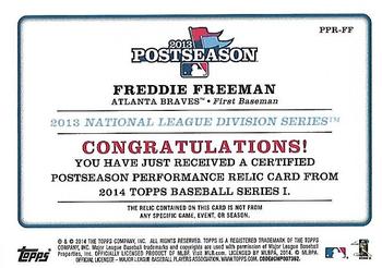 2014 Topps - Postseason Performance Relics #PPR-FF Freddie Freeman Back