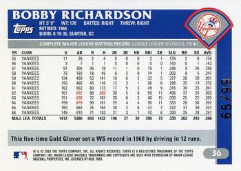 2003 Topps Retired Signature Edition - Black #36 Bobby Richardson Back