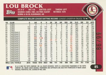 2003 Topps Retired Signature Edition - Black #85 Lou Brock Back