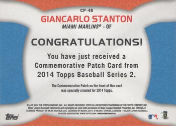 2014 Topps - Commemorative Patches #CP-46 Giancarlo Stanton Back