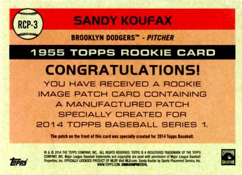 2014 Topps - Commemorative Rookie Patches #RCP-3 Sandy Koufax Back
