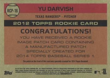 2014 Topps - Commemorative Rookie Patches #RCP-16 Yu Darvish Back