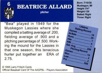 1995 Fritsch AAGPBL Series 1 #6 Bea Allard Back