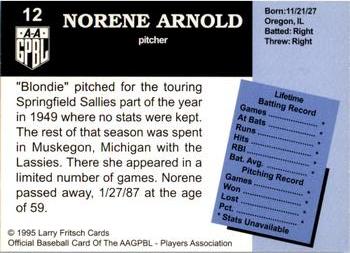 1995 Fritsch AAGPBL Series 1 #12 Norene Arnold Back