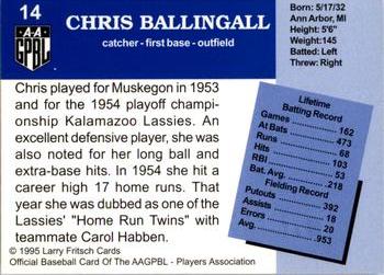 1995 Fritsch AAGPBL Series 1 #14 Chris Ballingall Back