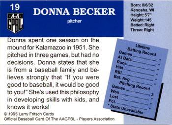 1995 Fritsch AAGPBL Series 1 #19 Donna Becker Back
