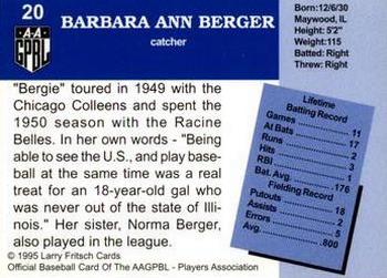 1995 Fritsch AAGPBL Series 1 #20 Barbara Berger Back