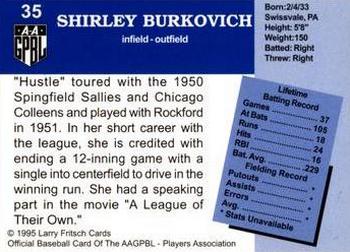 1995 Fritsch AAGPBL Series 1 #35 Shirley Burkovich Back