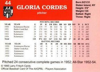 1995 Fritsch AAGPBL Series 1 #44 Gloria Cordes Back