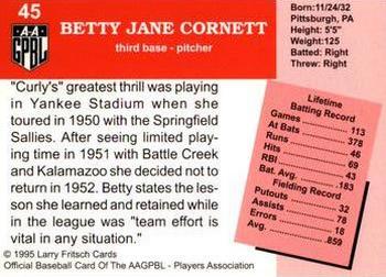 1995 Fritsch AAGPBL Series 1 #45 Betty Jane Cornett Back