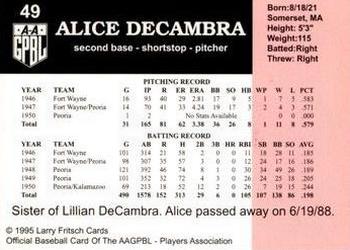 1995 Fritsch AAGPBL Series 1 #49 Alice DeCambra Back