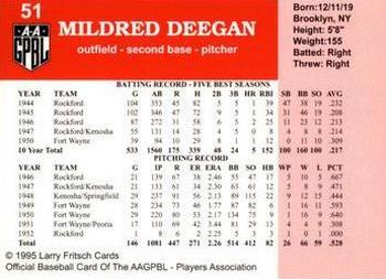 1995 Fritsch AAGPBL Series 1 #51 Millie Deegan Back