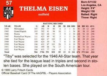 1995 Fritsch AAGPBL Series 1 #57 Thelma Eisen Back