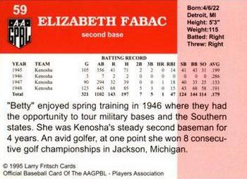 1995 Fritsch AAGPBL Series 1 #59 Betty Fabac Back