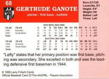 1995 Fritsch AAGPBL Series 1 #68 Gertrude Ganote Back