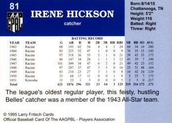 1995 Fritsch AAGPBL Series 1 #81 Irene Hickson Back