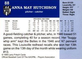1995 Fritsch AAGPBL Series 1 #88 Anna May Hutchison Back