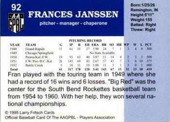 1995 Fritsch AAGPBL Series 1 #92 Frances Janssen Back