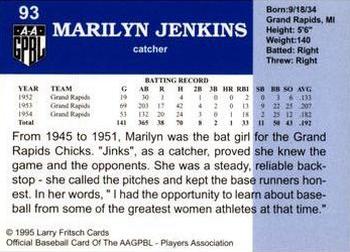 1995 Fritsch AAGPBL Series 1 #93 Marilyn Jenkins Back