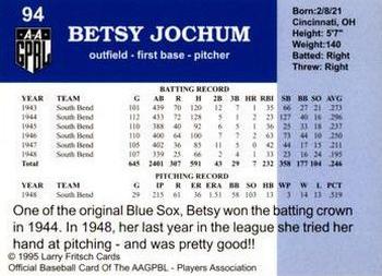 1995 Fritsch AAGPBL Series 1 #94 Betsy Jochum Back