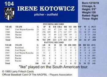 1995 Fritsch AAGPBL Series 1 #104 Irene Kotowicz Back