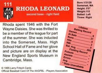 1995 Fritsch AAGPBL Series 1 #111 Rhoda Leonard Back