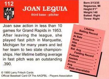 1995 Fritsch AAGPBL Series 1 #112 Joan Lequia Back