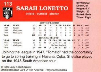 1995 Fritsch AAGPBL Series 1 #113 Sarah Lonetto Back