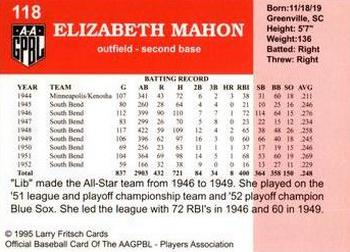 1995 Fritsch AAGPBL Series 1 #118 Elizabeth Mahon Back