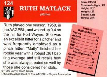 1995 Fritsch AAGPBL Series 1 #124 Ruth Matlack Back