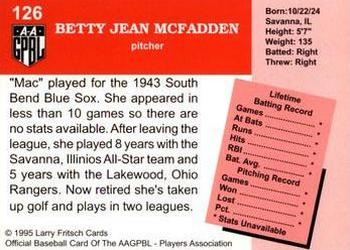 1995 Fritsch AAGPBL Series 1 #126 Betty Jean McFadden Back