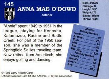 1995 Fritsch AAGPBL Series 1 #145 Annie O'Dowd Back