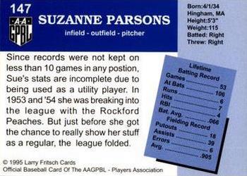1995 Fritsch AAGPBL Series 1 #147 Sue Parsons Back