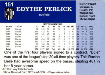 1995 Fritsch AAGPBL Series 1 #151 Edie Perlick Back