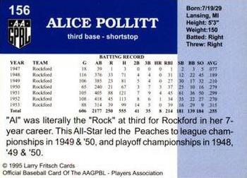 1995 Fritsch AAGPBL Series 1 #156 Alice Pollitt Back