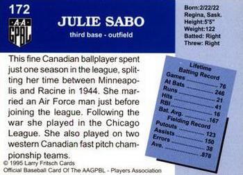 1995 Fritsch AAGPBL Series 1 #172 Julie Sabo Back