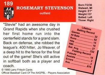 1995 Fritsch AAGPBL Series 1 #189 Rosemary Stevenson Back