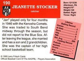 1995 Fritsch AAGPBL Series 1 #190 Jeanette Stocker Back