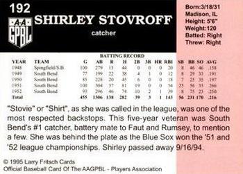 1995 Fritsch AAGPBL Series 1 #192 Shirley Stovroff Back