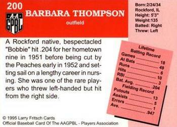 1995 Fritsch AAGPBL Series 1 #200 Barbara Thompson Back