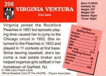1995 Fritsch AAGPBL Series 1 #206 Virginia Ventura Back