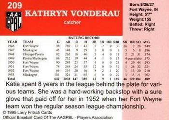 1995 Fritsch AAGPBL Series 1 #209 Katie Vonderau Back