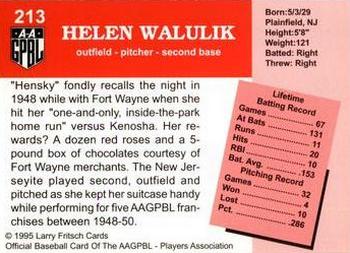 1995 Fritsch AAGPBL Series 1 #213 Helen Walulik Back