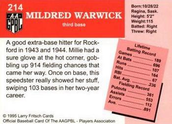 1995 Fritsch AAGPBL Series 1 #214 Millie Warwick Back