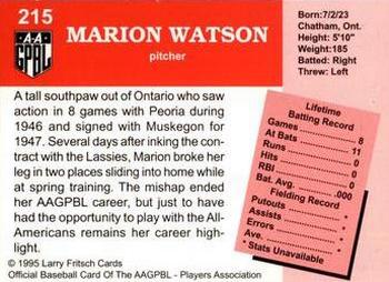 1995 Fritsch AAGPBL Series 1 #215 Marion Watson Back
