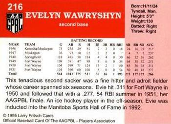 1995 Fritsch AAGPBL Series 1 #216 Evie Wawryshyn Back