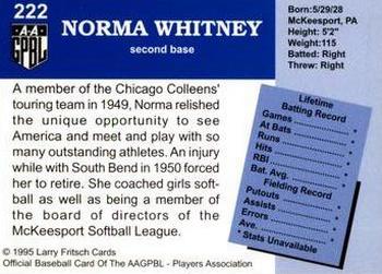 1995 Fritsch AAGPBL Series 1 #222 Norma Whitney Back