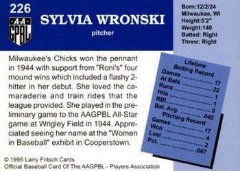 1995 Fritsch AAGPBL Series 1 #226 Sylvia Wronski Back